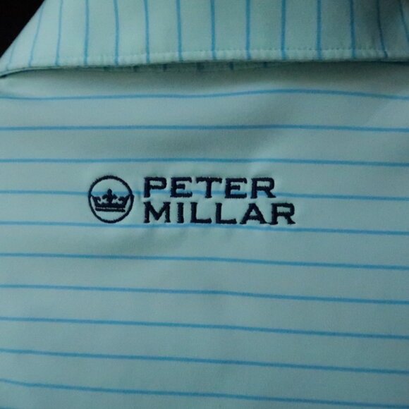 Peter Millar Summer Comfort Lt Blue Striped N Stretch Polo (M) ⛳️ - Picture 3 of 8